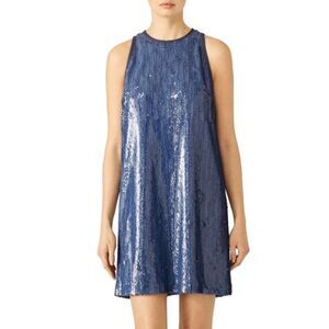 Carmen Marc Valvo Blue Sequin Tank Shift Dress Size 6